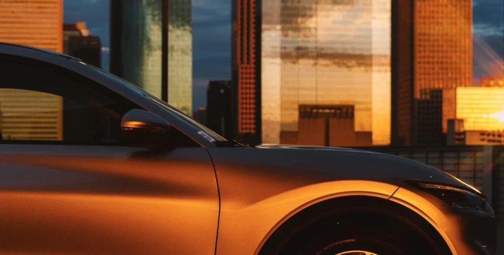 EV with sunset