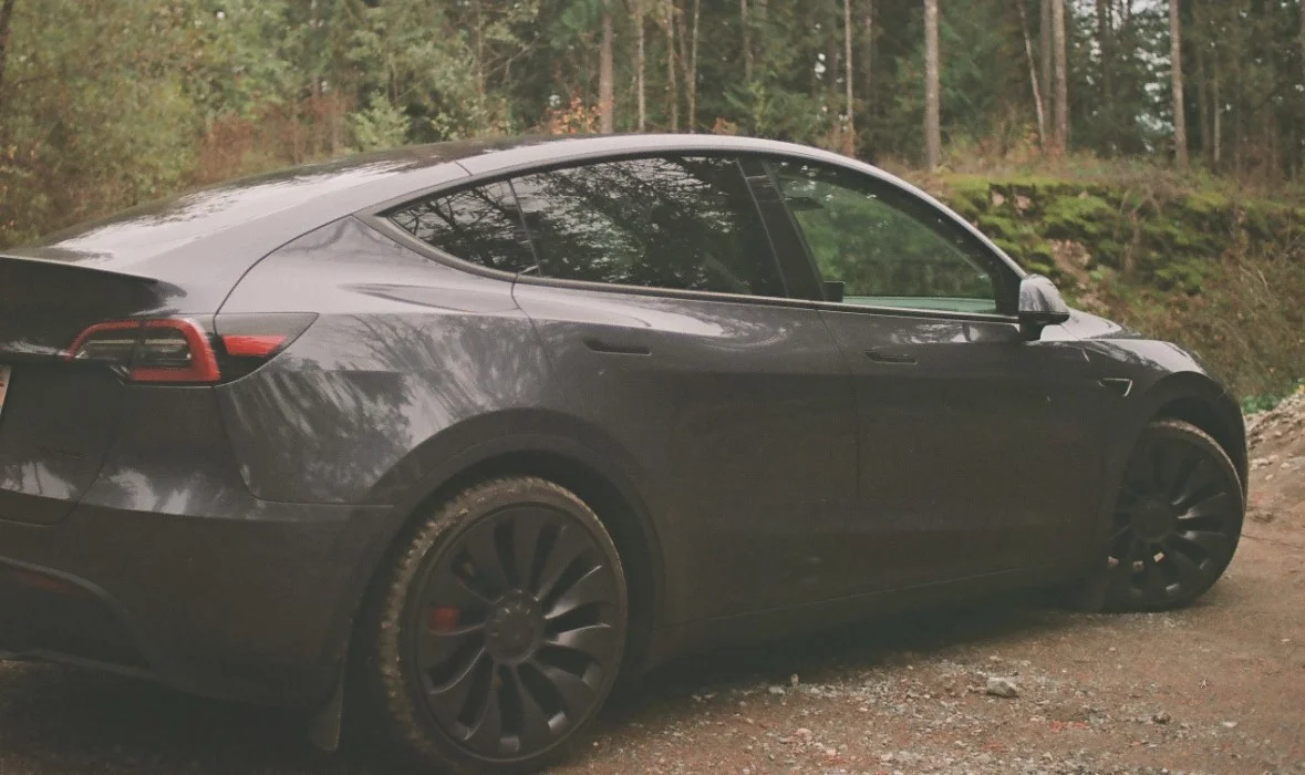 Tesla on Dirt Road