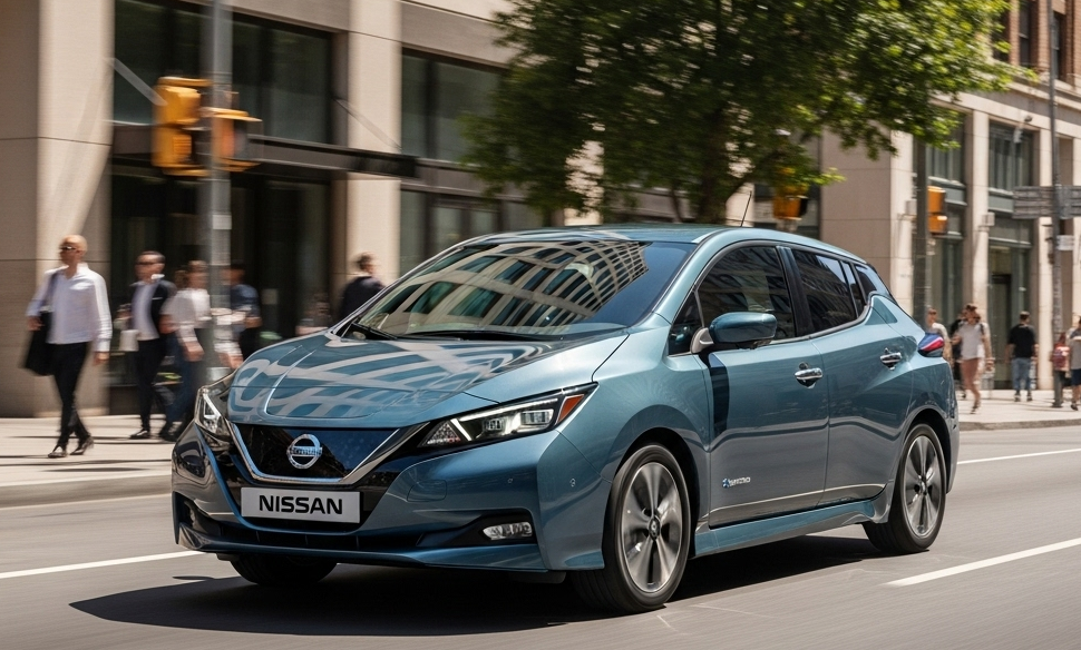 Nissan Leaf Driving through a city