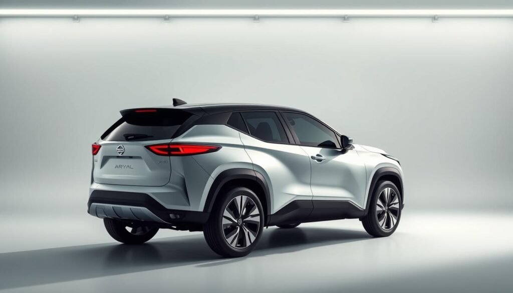 Nissan Ariya electric crossover, captured in a sleek and modern studio setting. The vehicle stands prominently in the foreground, its clean lines and bold design elements accentuated by dramatic side lighting. The middle ground features a minimalist background with subtle gradients, allowing the car to be the focal point. The overall mood is one of sophistication and high-tech elegance, befitting the introduction to this innovative electric crossover. A wide-angle lens captures the Ariya's full profile, showcasing its spacious interior and dynamic stance. This image aims to introduce the Nissan Ariya as a cutting-edge, environmentally-conscious vehicle that embodies the future of automotive design. Nissan Ariya electric crossover, captured in a sleek and modern studio setting. The vehicle stands prominently in the foreground, its clean lines and bold design elements accentuated by dramatic side lighting. The middle ground features a minimalist background with subtle gradients, allowing the car to be the focal point. The overall mood is one of sophistication and high-tech elegance, befitting the introduction to this innovative electric crossover. A wide-angle lens captures the Ariya's full profile, showcasing its spacious interior and dynamic stance. This image aims to introduce the Nissan Ariya as a cutting-edge, environmentally-conscious vehicle that embodies the future of automotive design.